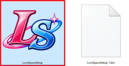 LoveSpaceSetup.exe junto al archivo LoveSpaceSetup-1.bin