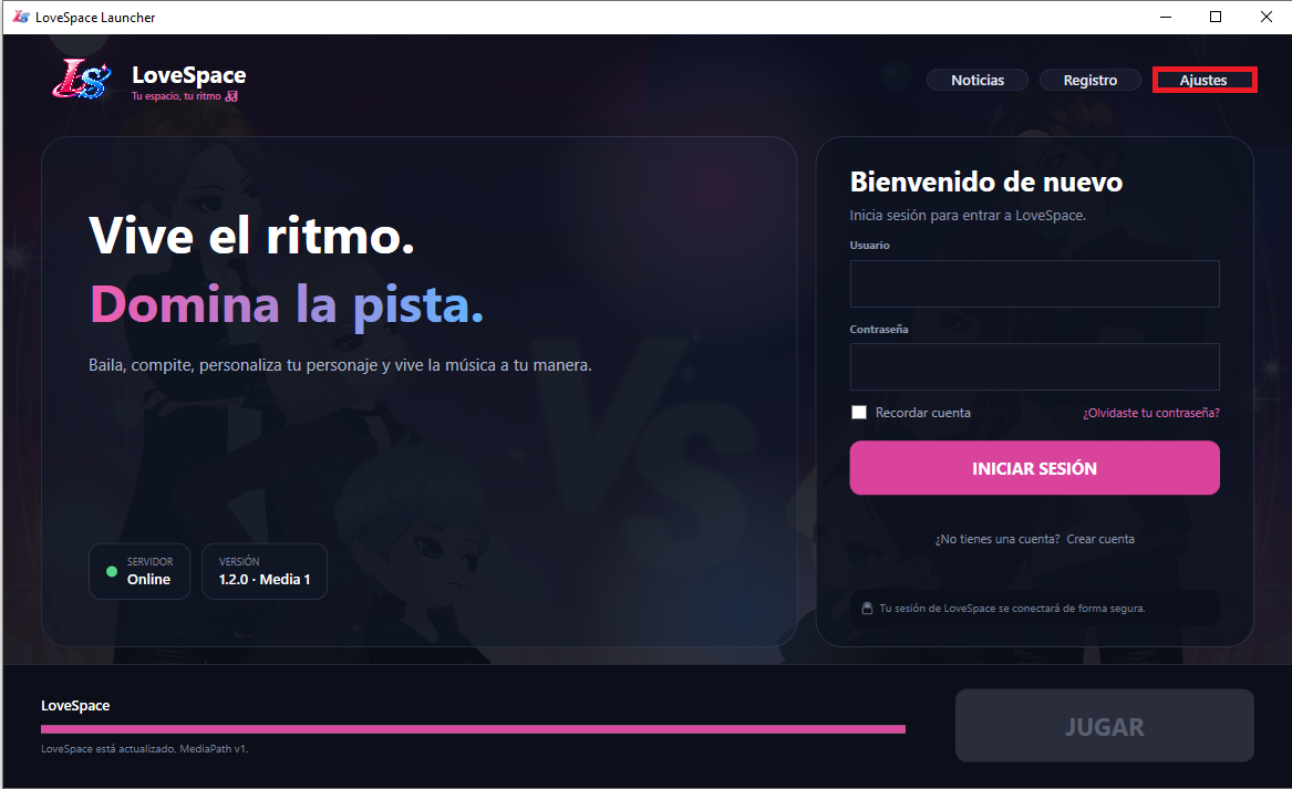 LoveSpace Launcher mostrando el botón Ajustes